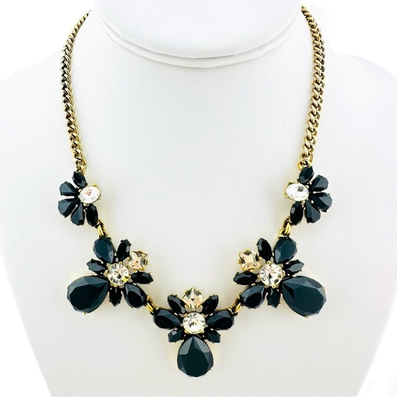 J. Crew Jewelry - J Crew Necklace in Black, Rhinestone Statement with Floral Clusters